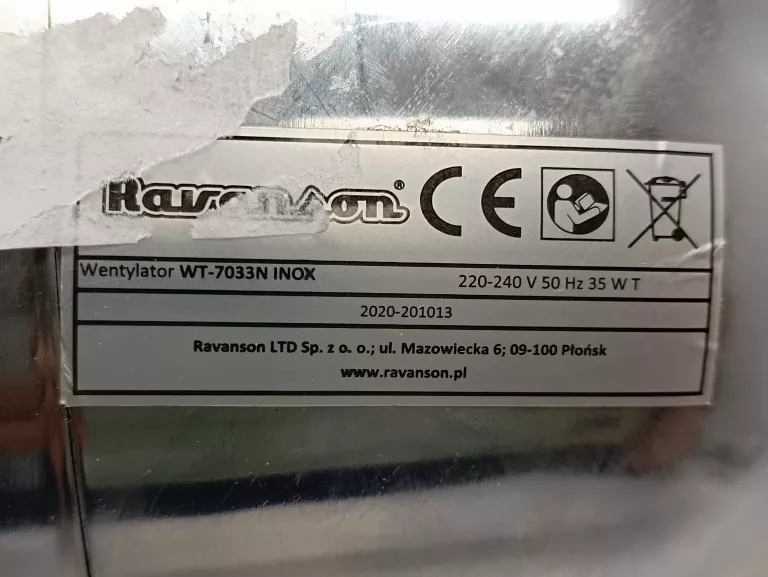 WENTYLATOR RAVANSON WT 7033 INOX