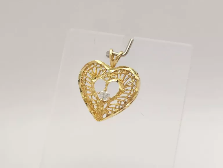 ZŁOTA ZAWIESZKA SERCE Z CYRKONIĄ - 585 14K 1,48G