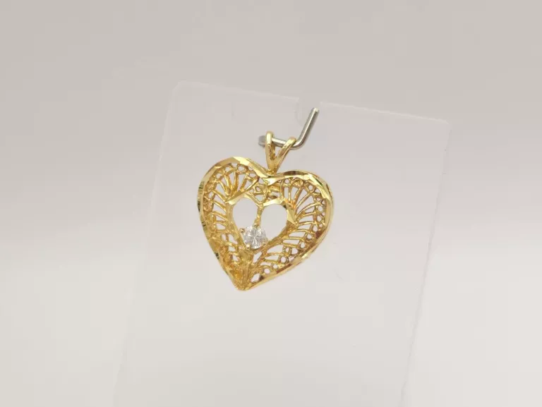 ZŁOTA ZAWIESZKA SERCE Z CYRKONIĄ - 585 14K 1,48G