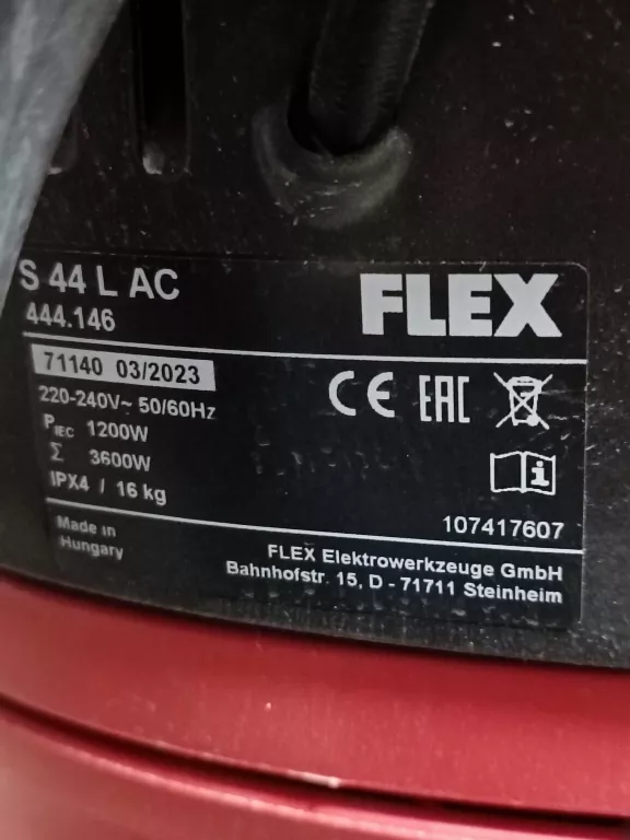 ODKURZACZ PRZEMYSŁOWY BEZWORKOWY FLEX S44 L AC