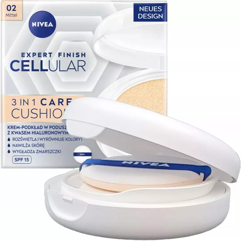 NIVEA EXPERT FINISH CELLULAR KREM PODKŁAD W PODUSZCE 02 MITTEL SPF 15 15G.