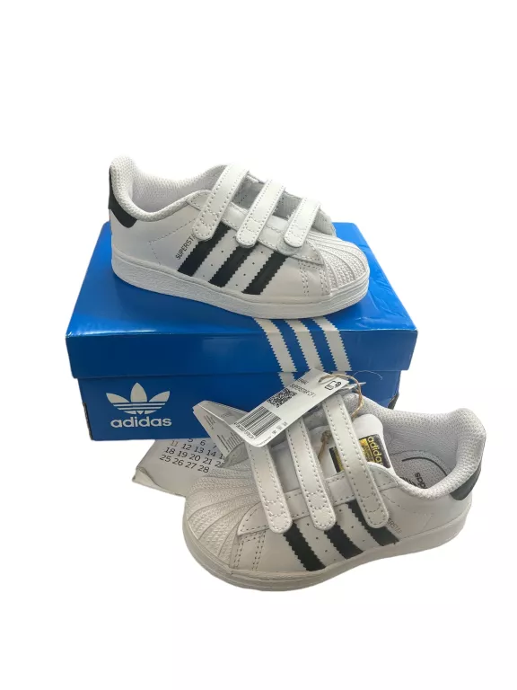 BUTY DZIECIĘCE SPORTOWE ADIDAS SUPERSTAR EF4842 SKÓRZANE RZEPY BIAŁE 23