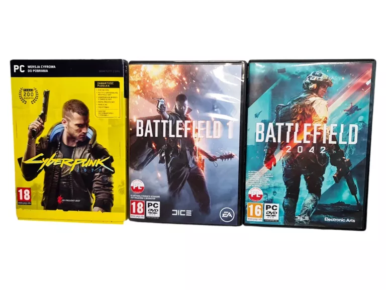 ZESTAW 3 GIER NA PC CYBERPUNKT BATTLEFIELD 1 BATTLEFIELD 2042