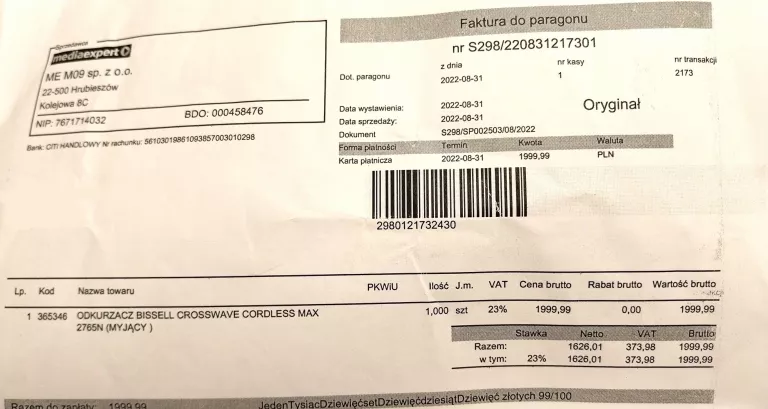 ODKURZACZ PIONOWY BISSELL CROSSWAVE MAX 2765N + KOMPLET