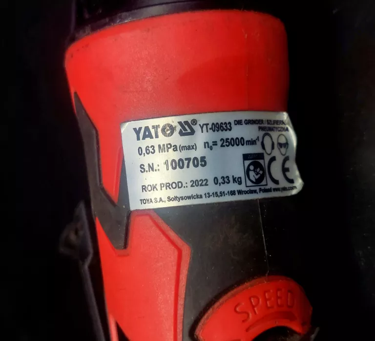SZLIFIERKA PNEUMATYCZNA PROSTA YATO YT-09633 25000 OBR. 6MM
