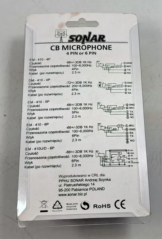 SŁUCHAWKA SONAR CB MICROPHONE EM-410-4P
