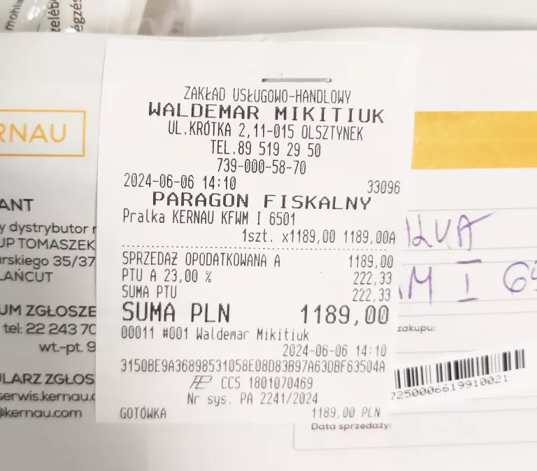 PRALKA KERNAU KFWM 6501 GWARANCJA 5 LAT - OKAZJA