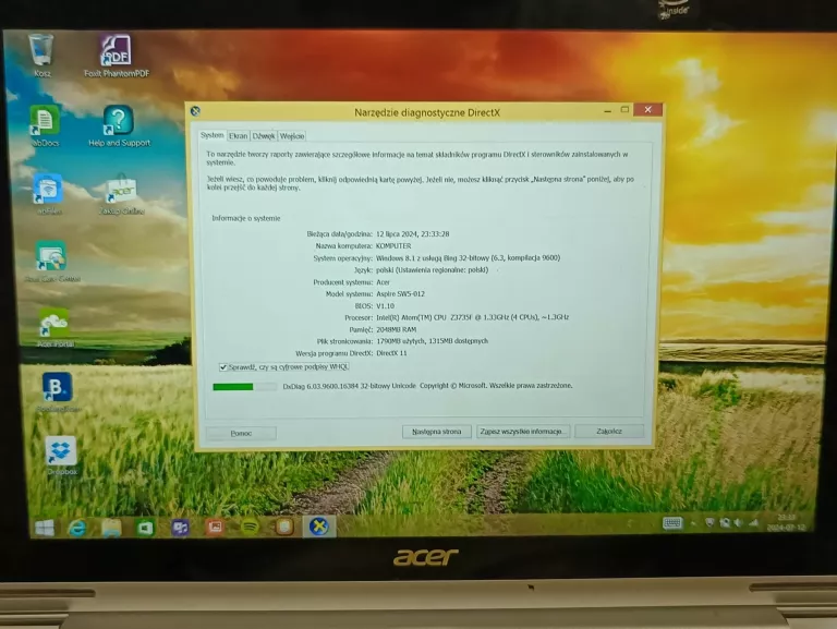 LAPTOP ACER ASPIRE SWITCH 10 2/500GB INTEL ATOM CPU INTEL HD GRAPHICS