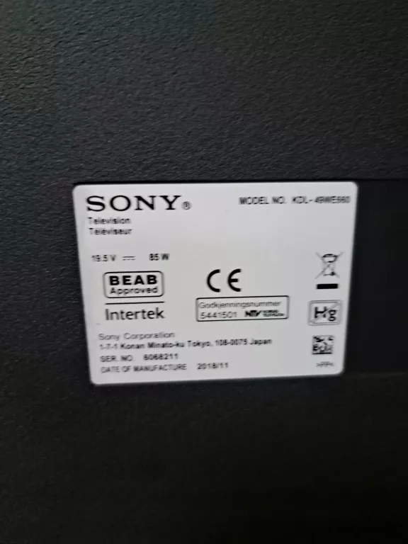 TELEWIZOR SONY BRAVIA KDL-49WE660 +PILOT-BRAK PODSTAWY