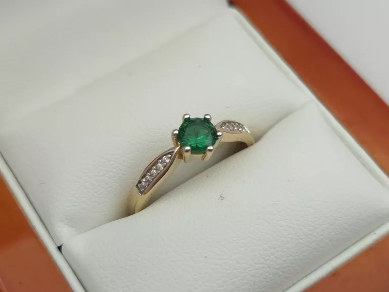 ZŁOTY PIERŚCIONEK Z ZIELONĄ CYRKONIĄ - 585 14K R.14 2,30G