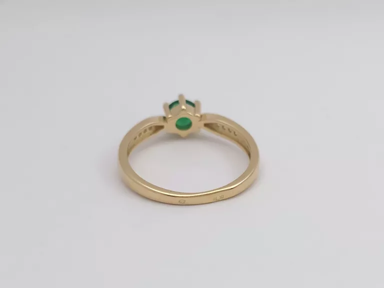 ZŁOTY PIERŚCIONEK Z ZIELONĄ CYRKONIĄ - 585 14K R.14 2,30G