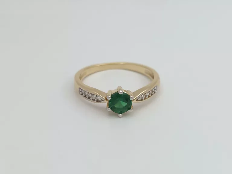 ZŁOTY PIERŚCIONEK Z ZIELONĄ CYRKONIĄ - 585 14K R.14 2,30G