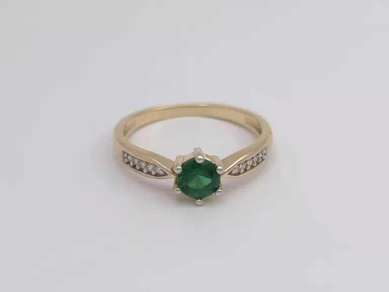 ZŁOTY PIERŚCIONEK Z ZIELONĄ CYRKONIĄ - 585 14K R.14 2,30G