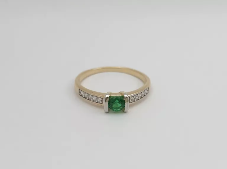 ZŁOTY PIERŚCIONEK Z ZIELONĄ CYRKONIĄ - 585 14K R.16 2,30G