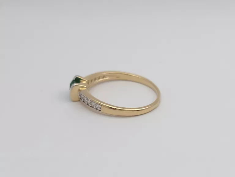 ZŁOTY PIERŚCIONEK Z ZIELONĄ CYRKONIĄ - 585 14K R.16 2,30G