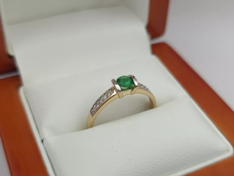 ZŁOTY PIERŚCIONEK Z ZIELONĄ CYRKONIĄ - 585 14K R.16 2,30G