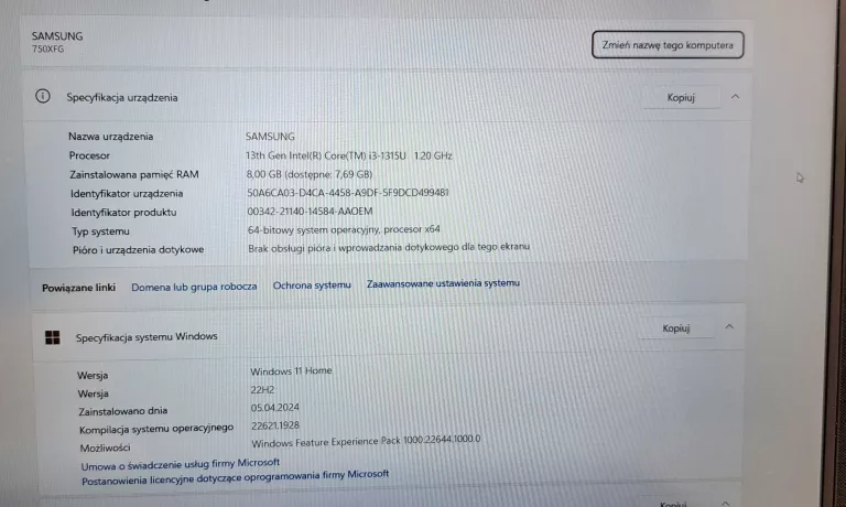 LAPTOP SAMSUNG GALAXY BOOK3 NP750 15,6 " INTEL CORE I3 8 GB / 256 GB +TORB