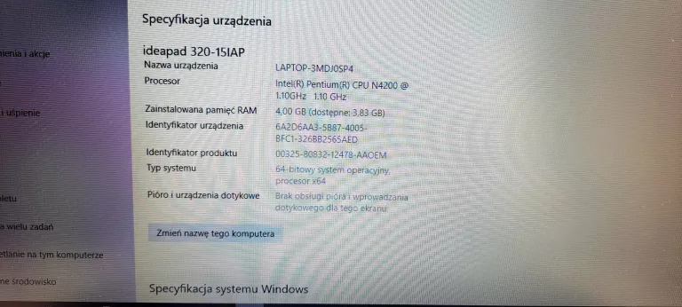 LAPTOP LENOVO IDEAPAD 320-15IAP 4GB/240 GB INTEL PENTIUM CPU N4200 15,6"