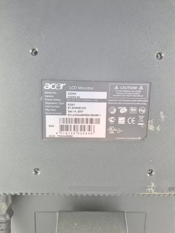 MONITOR ACER X223W 22" LCD 1680X1050