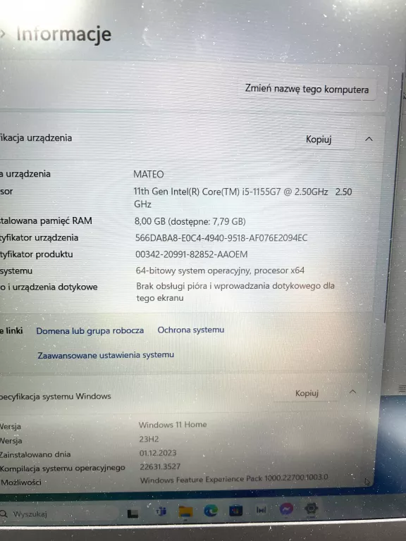 LAPTOP HUAWEI MATEBOOK D15/INTEL CORE I5 -1155G7/8GB/512GB
