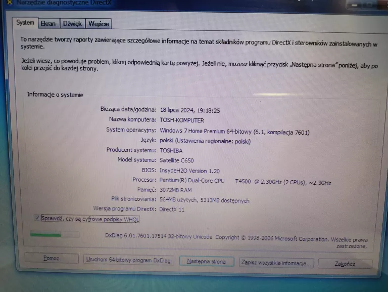LAPTOP TOSHIBA C650-15W