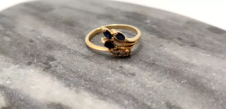 PIĘKNY ZŁOTY PIERŚCIONEK SZAFIRY/CYRKONIE 2,36G/585/R13