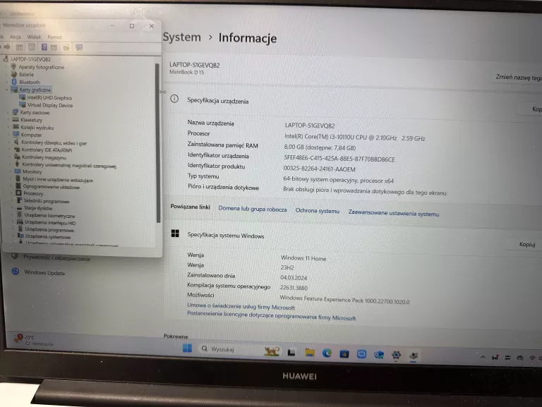LAPTOP HUAWEI MATEBOOK D15 I3 8GB RAM