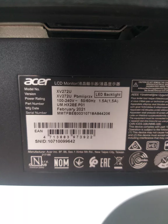 MONITOR LED ACER NITRO XV272U 27'' 2560X1440