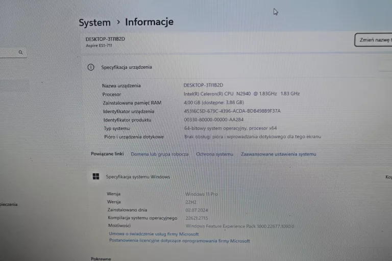 LAPTOP ACER ASPIRE ES1 711 17,3" 500GB/4GB RAM/WIN 11