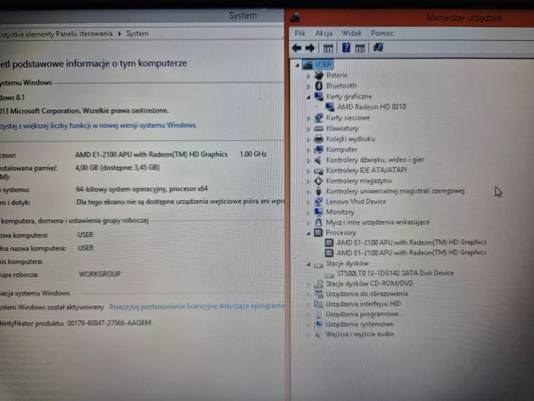 LAPTOP LENOVO G505 E1-2100 4GB HD8210 500GB + ZASILACZ