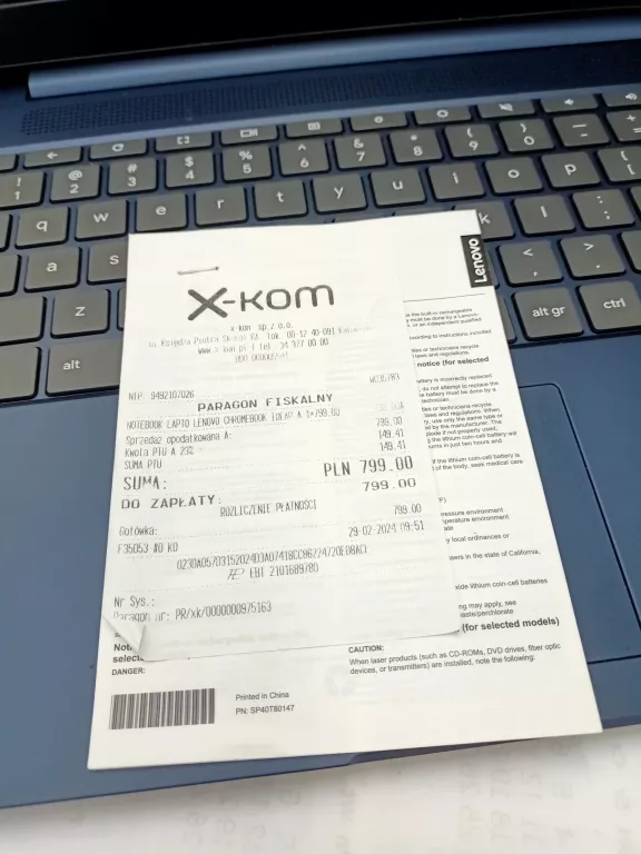 LAPTOP LENOVO IDEAPAD CHROME 3 15IJL