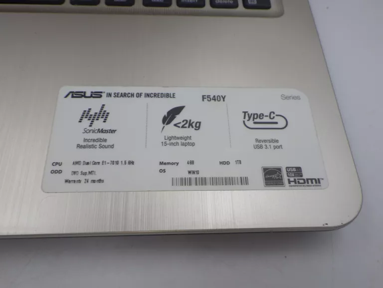 LAPTOP ASUS F540Y 15,6 " AMD