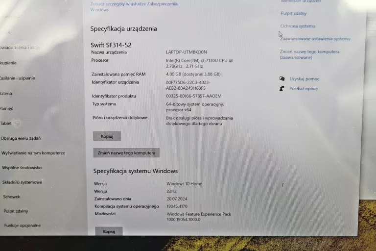 LAPTOP ACER SWIFT 3 SF314-52 I3/256 GB SSD/4 GB RAM/14" FHD