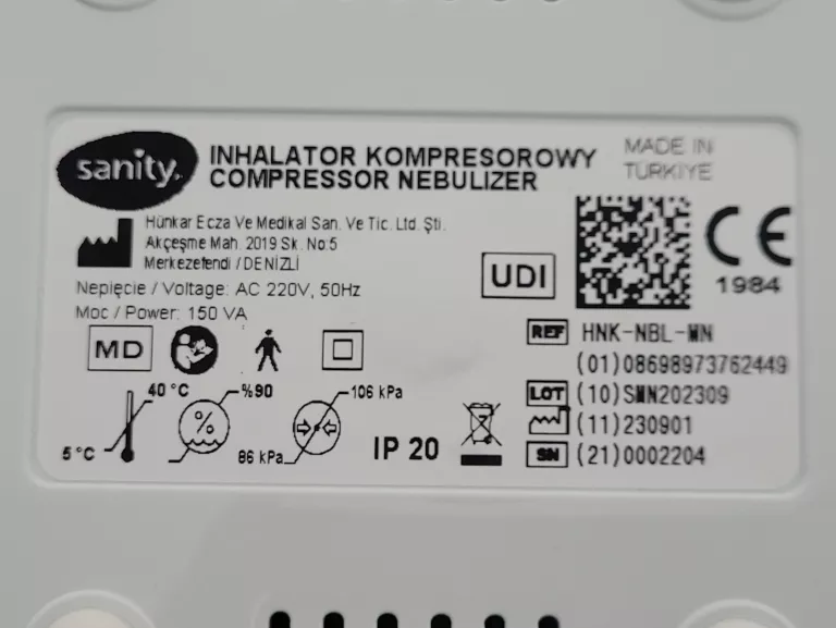 INHALATOR SANITY INFEKCJA STOP MODEL HNK-NBL-MN ZESTAW JAK NOWY