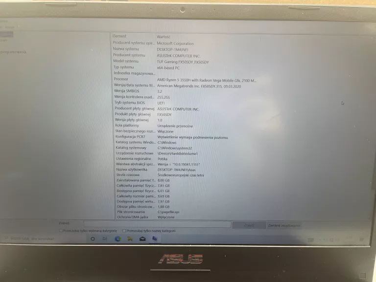 LAPTOP LAPTOP ASUS TUF GAMING FX505DY 15,6 " AMD RYZEN 5 8 GB / 512 GB