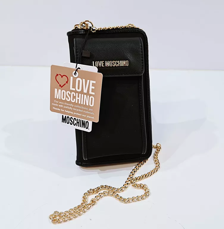 LOVE MOSCHINO DUŻY PORTFEL NA ŁAŃCUSZKU Z KIESZENIĄ NA TELEFON