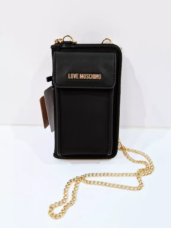 LOVE MOSCHINO DUŻY PORTFEL NA ŁAŃCUSZKU Z KIESZENIĄ NA TELEFON