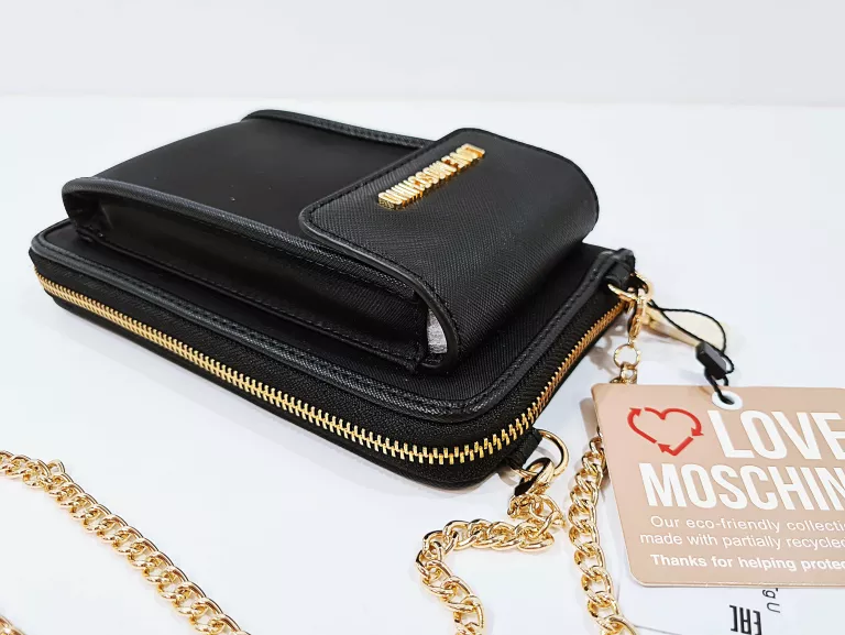LOVE MOSCHINO DUŻY PORTFEL NA ŁAŃCUSZKU Z KIESZENIĄ NA TELEFON