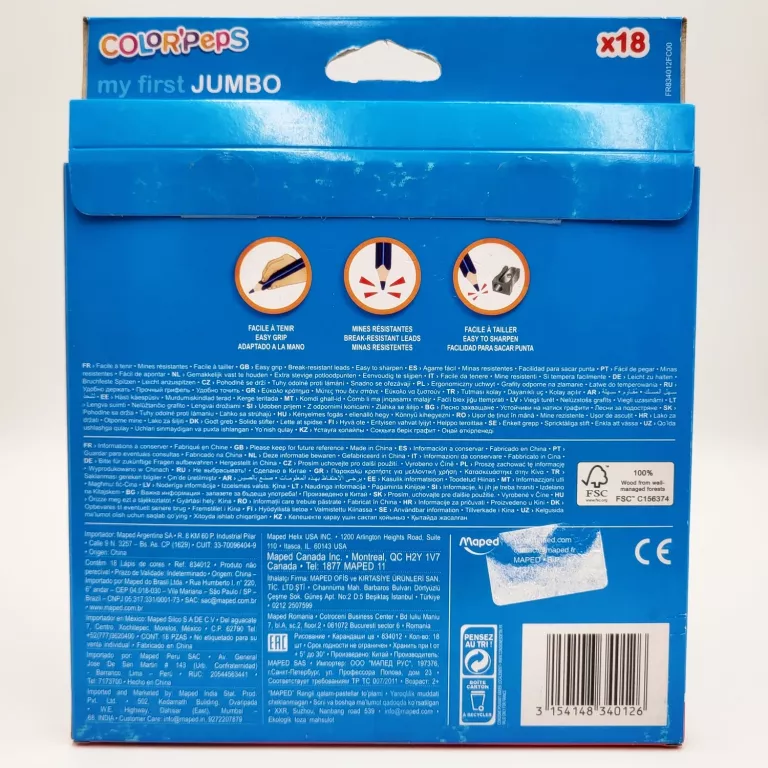 MAPED KREDKI JUMBO COLOR'PEPS EARLY AGE TRÓJKĄTNE 18 KOLORÓW
