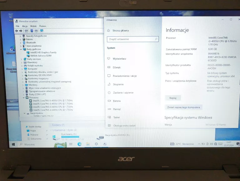 LAPTOP ACER ASPIRE E5-573 USZKODZONY