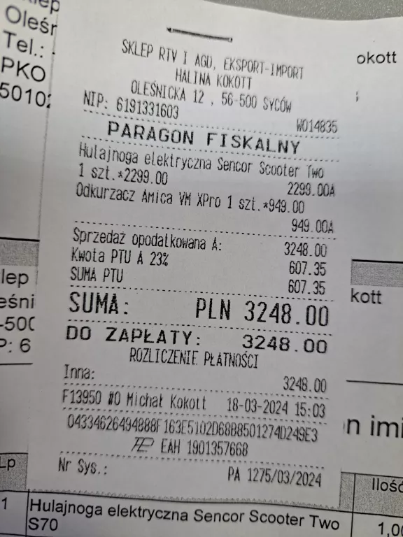 HULAJNOGA ELEKTRYCZNA SENCOR SCOOTER TWO S70 20KM/H