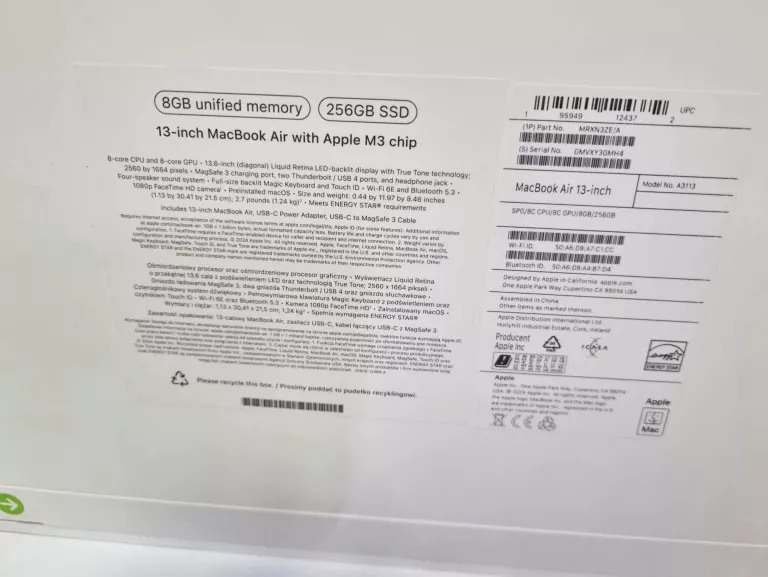NOTEBOOK APPLE MACBOOK AIR 13 M3 256GB / PLOMBY