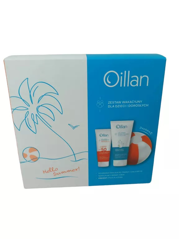 ZESTAW WAKACYJNY OILLAN EMULSJA Z FILTREM SPF50 + DERMO-KREM +PIŁKA PLAŻOW