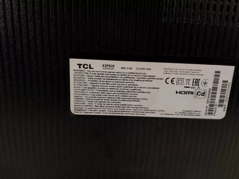 TELEWIZOR TCL 43P635