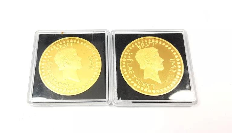 2 MONETY AUREUS UPAMIĘTNIAJĄCY ZABÓJSTWO JULIUSZA CEZARA + CERTYFIKAT
