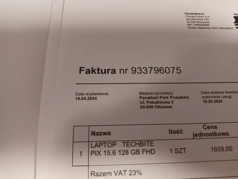 LAPTOP TECHBITE PIX 15,6 128GB FHD KOMPLET GWARANCJA!