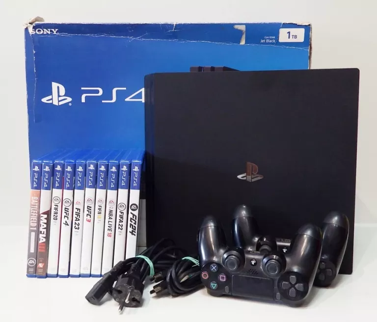 konsola-ps4-pro-1tb-2-pad-okablowanie-10-gier-pudelko-stan-uzywany