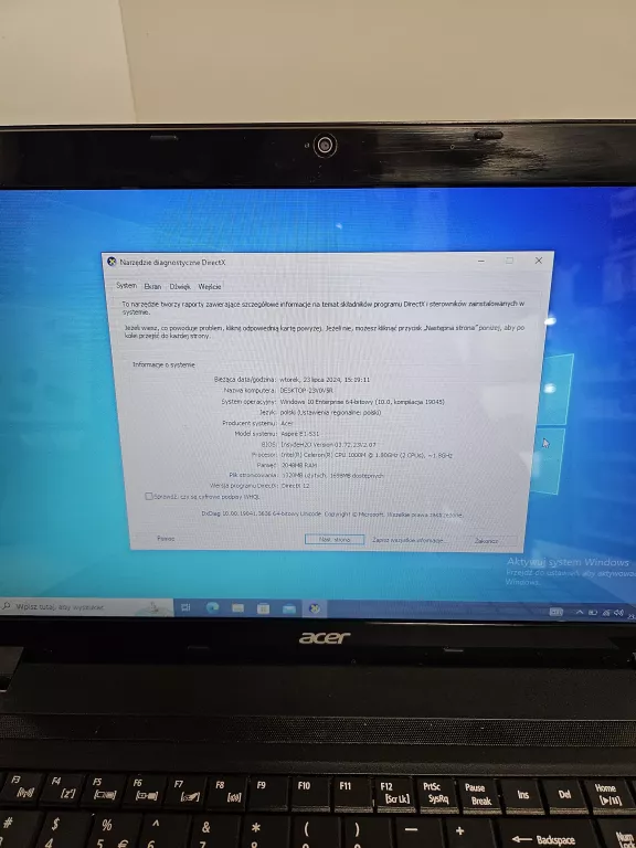 LAPTOP ACER ASPIRE E1-531 2 GB RAM 256 GB SSD 1,8 GHZ WINDOWS 10