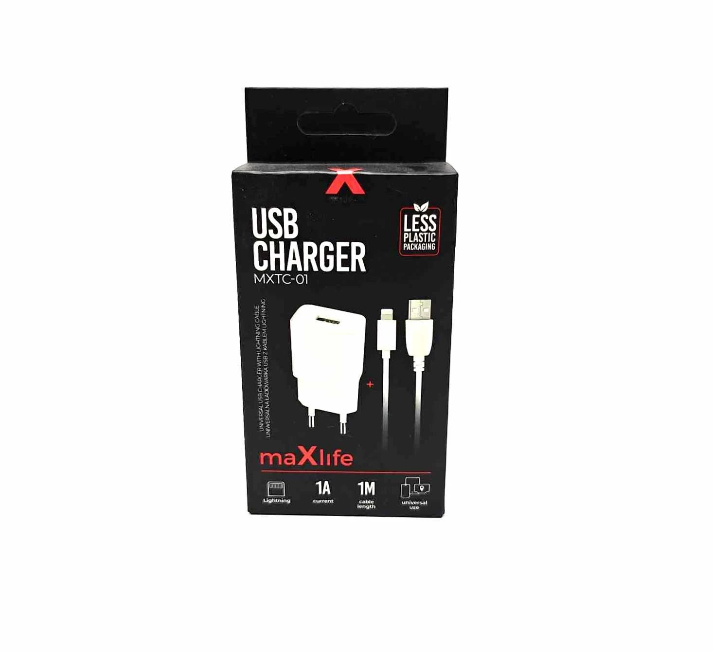 maxlife-ladowarka-sieciowa-mxtc-01-1x-usb-1abiala-kabel-lightning-szybka-25-krakow