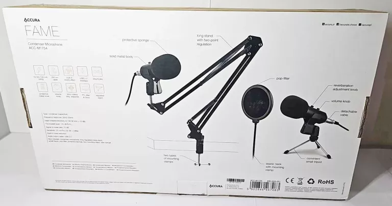 MIKROFON ACCURA ACC-M1754 USB STATYW POP FILTR KPL/PUDEŁKO